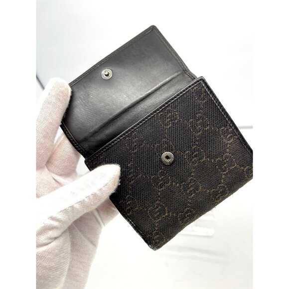 GUCCI Horse Bit clasp GG Logo Brown Canvas Leather trim Bifold Wallet Italy made - Picture 9 of 16